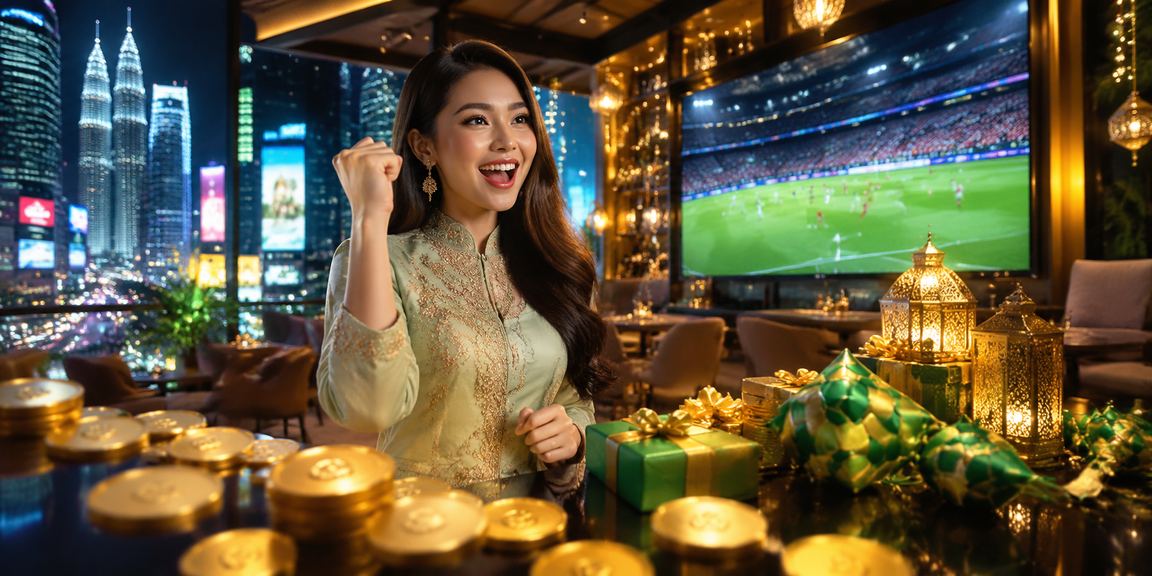 Suasana kasino hiburan Hari Raya di Kuala Lumpur dengan meja Blackjack bercahaya